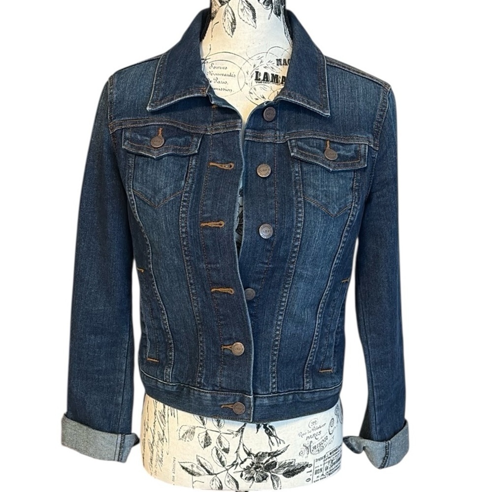 LOFT Jean Jacket Cropped Tailored Medium Wash Blue Size XS